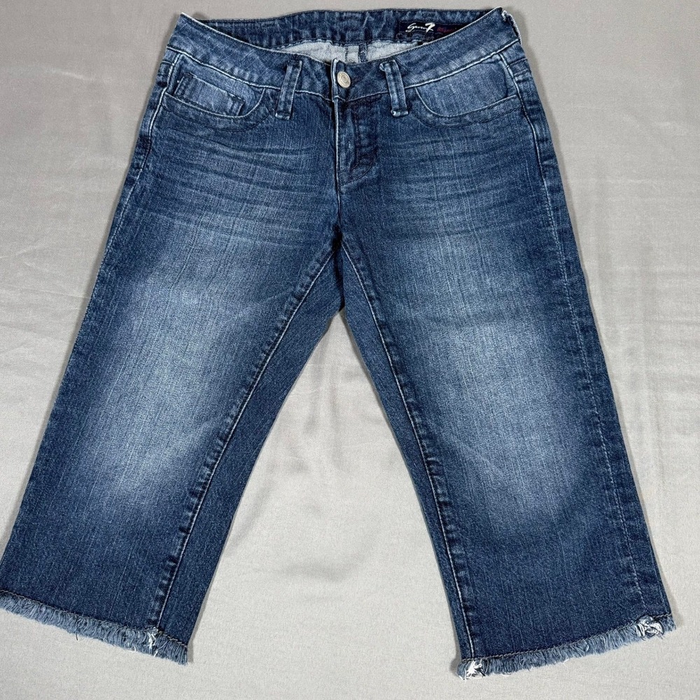 Seven7 Denim Shorts Womens 25 Blue Excellent Bermuda Raw Hem Frayed Stretch
